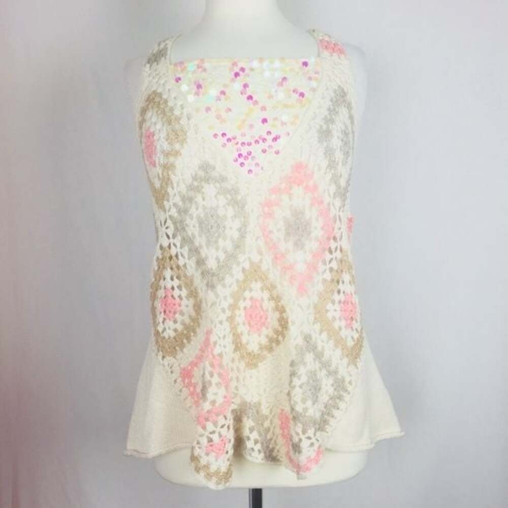 Free People Siz XS Top Ivory Comb Crochet